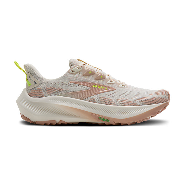 BROOKS Women's Ghost Trail Arctic Wolf/Rose/Nightlife with DNA LOFT v3 cushioning, lateral side view.
