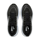 Top view of Brooks Women's Ghost 18 Black/White Wide, showing supportive fit and soft cushioning with BROOKS insoles.