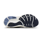 The image shows the sole of the BROOKS Ghost 18 Women's road shoe in navy/white with soft cushioning and blue tread.