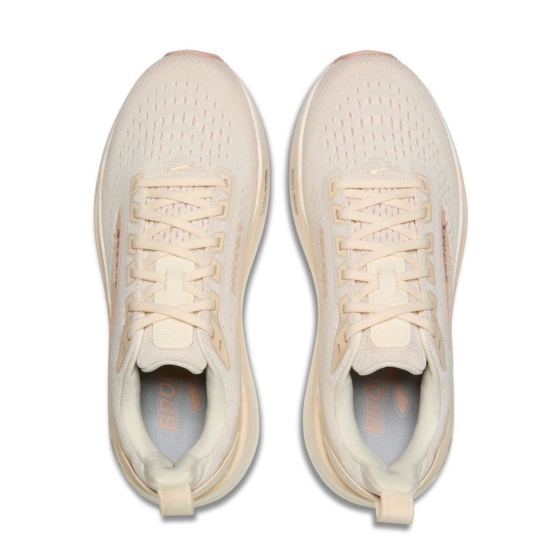 BROOKS Women's Ghost Max 4 Beige/White shoe from above, laces and padded collar, roomy toe box.