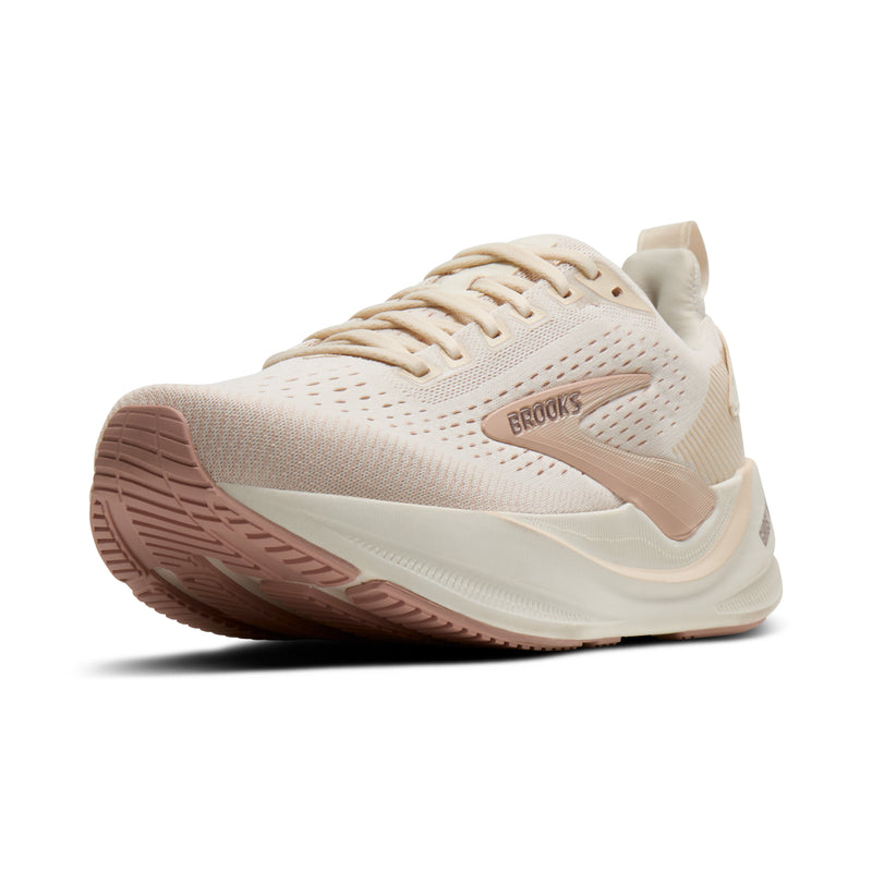 BROOKS Women's Ghost Max 4 Beige/White running shoe, high-stacked cream midsole, angled side view.