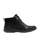 CLARKS Women's Orlene Top Waterproof Wide Black nubuck boot, cushioned footbed, angled side view.