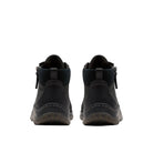 CLARKS Women's Orlene Top Waterproof Wide Black boot, side stitch detail and inside zip, rear view.