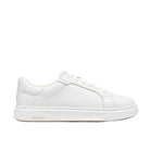 CLARKS Women's Code C Lace Wide White Leather sneaker, premium leather upper with lace fastening, angled side view.