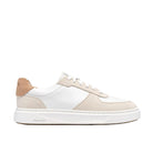 CLARKS Women's Code C Court Wide White Combi sneaker, leather upper with breathable perforations, angled side view.