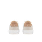 CLARKS Women's Code C Court Wide White Combi cushioned wide-fit court trainer, rear heel view.