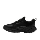 CLARKS Women's Pace Trail Go Waterproof Wide Black/Black trail shoe, TPU overlays, side profile.