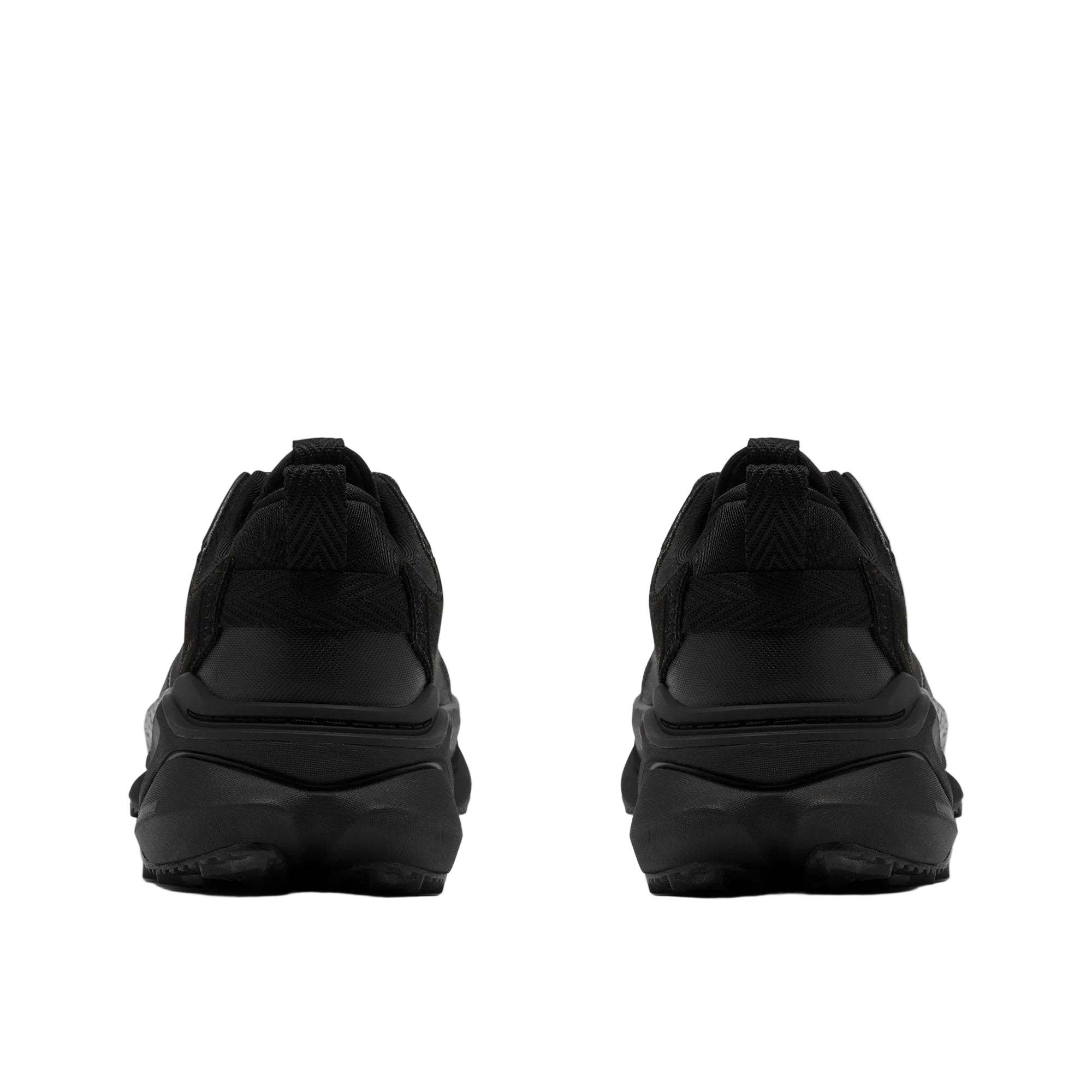 Rear view of the CLARKS Women's Pace Trail Go Waterproof Black/Black shoe, padded heel and collar.