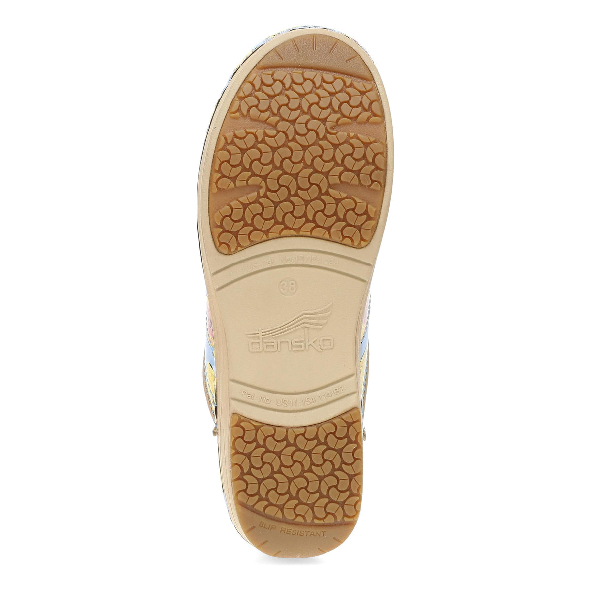 Outsole of the DANSKO Women's XP 2.0 Butter Patent clog, patented slip-resistant rubber tread.