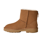 The UGG Women's Marais Zip Up Chestnut features brown suede, a flat rubber sole, visible stitching, cozy sheepskin lining, and a back zipper; it's shown on a white background for a casual look.