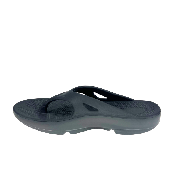 A SOVELLA Mens PF Thong sandal in dark grey, featuring a contoured footbed, thick sole, and excellent arch support, shown from the side on a white background.