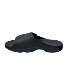 The Sovella Mens PF Velcro Slide Black by SOVELLA is a comfort recovery sandal with arch support, a textured upper strap, and contoured footbed, shown on a plain white background.