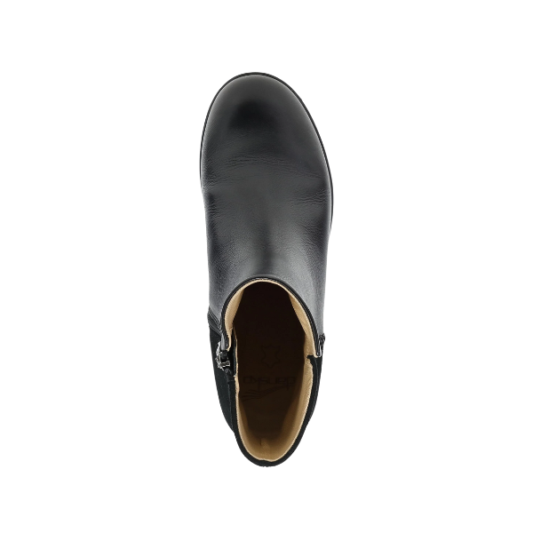 Top view of the Dansko Women's Denay Black by DANSKO, an orthotic-friendly ankle boot with a tan interior.