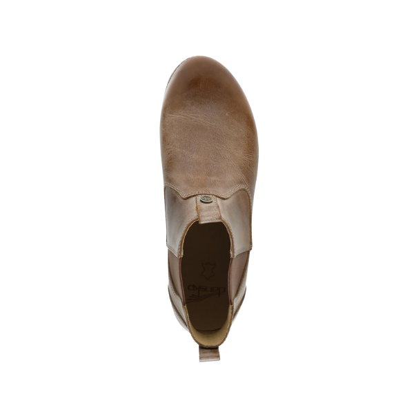 Top view of Dansko Women's Michelle Tan Waxy slip-on with visible stitching, pull tab, and slip-resistant sole.