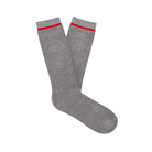 The UGG Men's Kyro Crew Sock in grey features a subtle texture and thin red stripe near the top, shown on a white background. Pair these stylish UGG crew socks with your favorite outfits for everyday comfort.