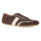 DANSKO Women's Milana Chocolate/Pewter Suede flat, soft suede upper, angled side view.