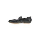 DANSKO Women's Matilda Mary Jane Black leather flat, hook-and-loop buckle strap, arch support, side view.