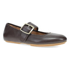 DANSKO Women's Matilda Mary Jane Chocolate leather flat with bold buckle strap and low sole, angled hero view.