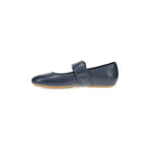 DANSKO Women's Matilda Mary Jane Navy leather flat, hook-and-loop buckle strap, arch support, side view.