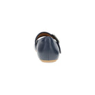 DANSKO Women's Matilda Mary Jane Navy leather flat, padded heel collar and stitched counter, rear view.