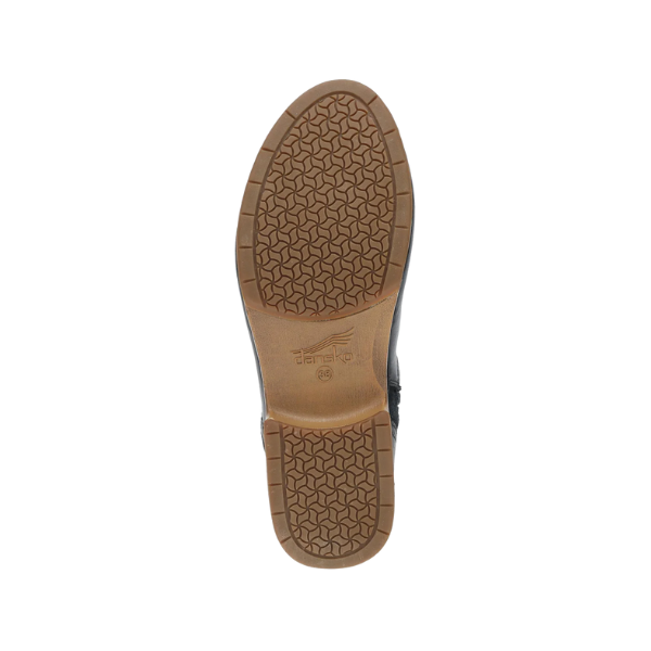 Bottom view of Dansko Women's Monique Black bootie features a textured, hexagonal tread for slip resistance.