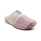 A pair of AETREX Women's Mia Pink Plaid slippers with adjustable straps, plush upper and cushioned arch support.