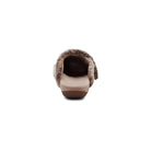 Rear view of the AETREX Women's Mia Tan Plaid slipper with a cushioned heel and soft plush lining.