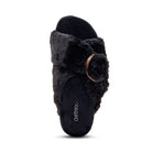 Top view of the AETREX Women's Macy Black open-toe slipper showing the memory foam footbed and arch support.