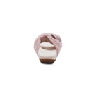 Rear view of the AETREX Women's Macy Pink open-toe slipper with a cushioned heel and soft plush lining.