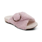 A pair of AETREX Women's Macy Pink open-toe slippers with adjustable straps and cushioned arch support.