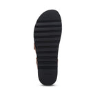The image displays the black, textured sole of the Aetrex Women's Romy Ginger sandal by AETREX WORLDWide INC, featuring horizontal grooves and "aetrex" embossed near the heel, photographed on a plain white background.