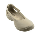 The ARCOPEDICO Womens Jasmund Taupe flat is a beige slip-on with a rounded toe and low supportive heel, providing subtle arch support for all-day comfort—shown on a white background.