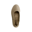 Top view of a single Arcopedico Womens Jasmund Taupe vegan ballerina flat in beige, featuring a rounded toe, arch support, and the ARCOPEDICO brand name on the insole.