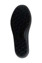 The ARCOPEDICO Womens Thy Black features a black sole with a textured, zigzag tread pattern and is shown from the bottom on a white background—engineered for enhanced arch support typical of Arcopedico shoes.