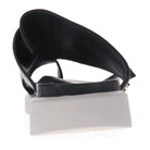 A close-up rear view of the REVERE Revere Womens Biscay Black sandal featuring Wide black leather straps and a thick white platform sole, photographed against a white background.