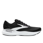 The Brooks Women’s Adrenaline GTS 24 Black/White is a black running shoe with white accents, featuring GuideRails support for added stability.