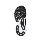 The image displays the sole of the BROOKS Womens Adrenaline GTS 24 Black/White running shoe from below, showcasing its textured black and white tread and GuideRails support for improved grip and stability against a plain white background.