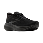 The BROOKS Men's Adrenaline GTS 25 Wide in Black/Black features a mesh upper, lace-up closure, and thick sole—ideal support for plantar fasciitis. Shown from a front-side angle.