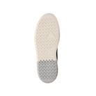 The image displays the white and gray sole of the CLARKS Mens Courtlite 2 Run Black sneaker, featuring a zigzag tread and triangular accents near the arch and heel, set against a plain white background.