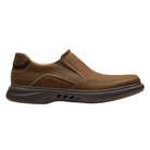 The Clarks Mens Un Briley Step Wide Beeswax by CLARKS is a casual shoe made of brown beeswax leather with a dark rubber sole, contrast stitching, and an orange accent at the heel—ideal for comfortable everyday style.