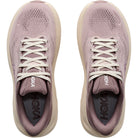 HOKA Women's Clifton 11 GLM Pink Opal/Quartzite running shoe, pink mesh upper over a pale rocker sole, side profile.