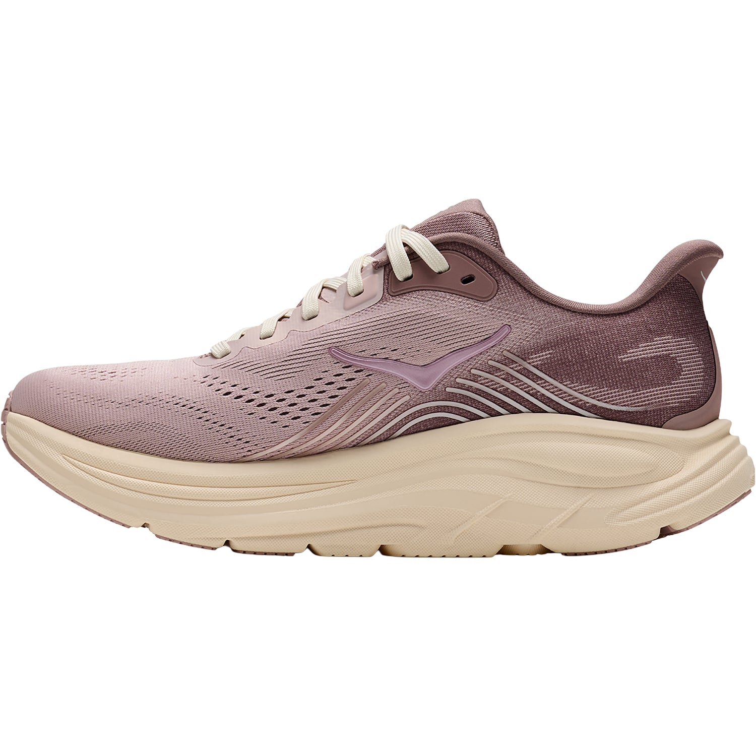 HOKA Women's Clifton 11 GLM Pink Opal/Quartzite running shoe seen from above, double-lace lock and breathable mesh.