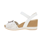 DANSKO Stella White women’s sandal: leather, ankle strap, open toe, perforated design, cork-textured wedge sole.
