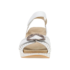 Front view of the Dansko Women's Stella White sandal by DANSKO with velcro ankle strap and cushioned beige footbed.