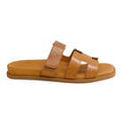 The DJANGO & JULIETTE Womens Nodette Tan sandal features two Wide cut-out straps and a flat sole—perfect summer footwear.