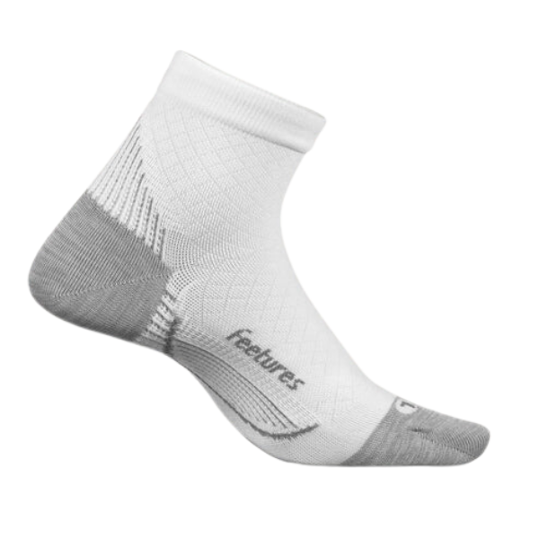 Feetures Unisex Plantar Fasciitis Relief Sock Ultra Light Quarter White/Black