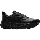 BROOKS Women's Ghost Max SR Wide Black/Black work sneaker, full-grain leather upper, black slip-resistant sole, angled view.