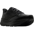 BROOKS Women's Ghost Max SR Wide Black/Black work sneaker, padded heel counter with Brooks logo, rear view.
