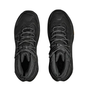 Pair of black hiking boots on a white background