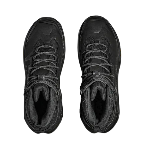 Pair of black hiking boots on a white background